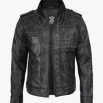 Men's Distressed Black Leather Biker Style Jacket