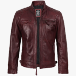 Men's Real Leather Distressed Black Biker Style Jacket - Quilted Shoulder