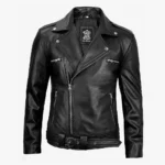 Negan Men's Black Asymmetrical Belted Biker Style Leather Jacket