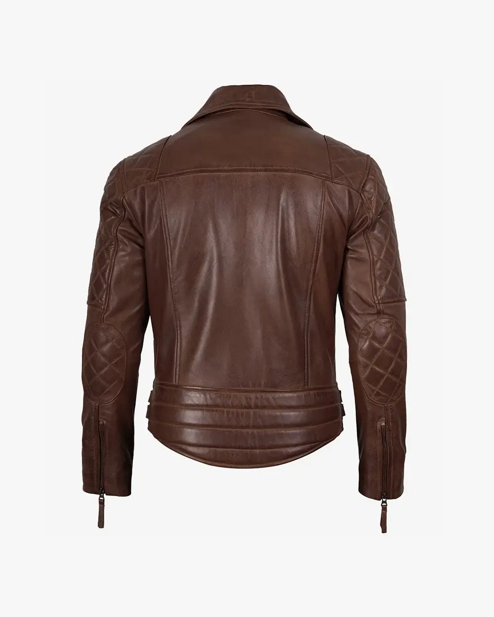 Men's Real Leather Asymmeterical Cognac Biker Style Jacket - Image 4