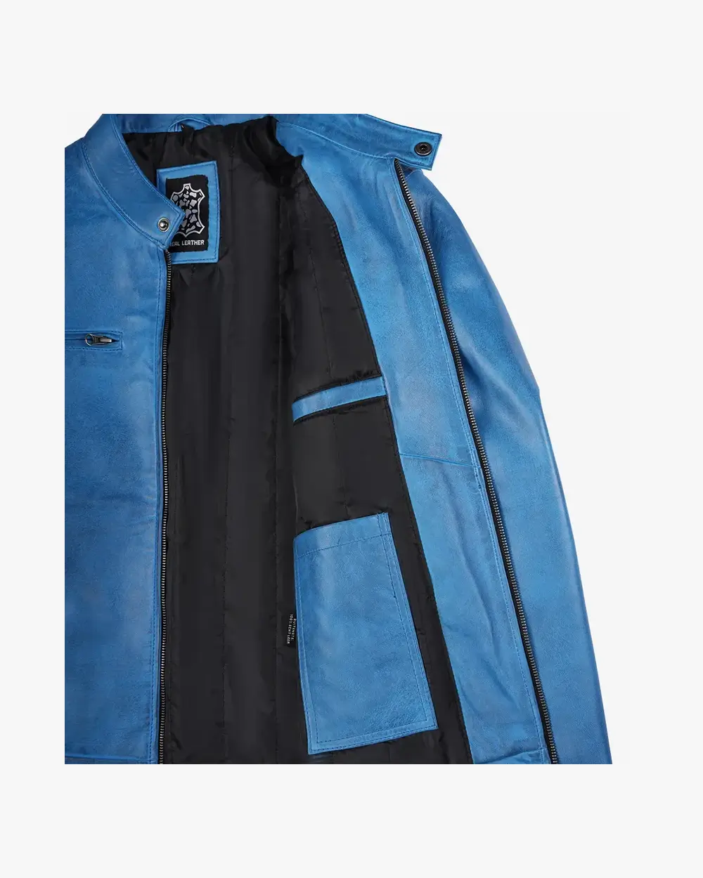 Mens Real Leather Distressed Blue Biker Style Jacket - Image 2