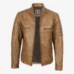 Men's Real Leather Biker Style Camel Brown Jacket