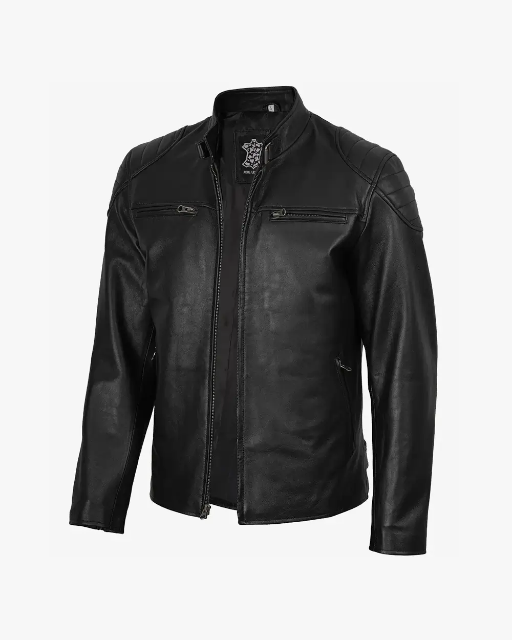 Men's Real Leather Black Biker Style Jacket - Image 2