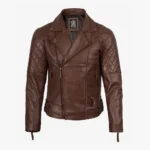 Men's Real Leather Asymmeterical Cognac Biker Style Jacket