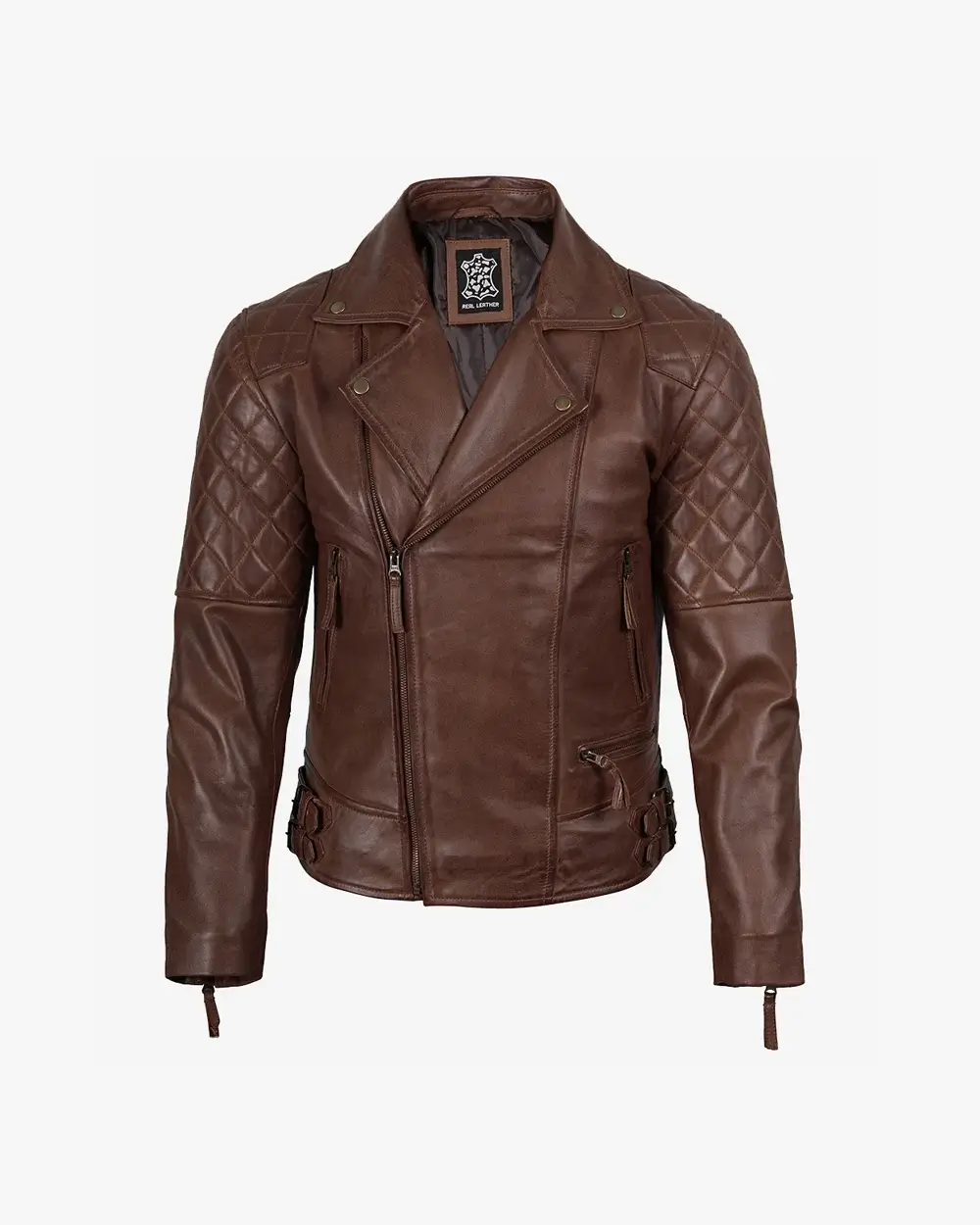 Men's Real Leather Asymmeterical Cognac Biker Style Jacket