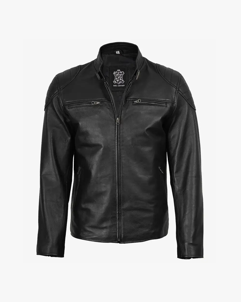 Men's Real Leather Black Biker Style Jacket - Image 3