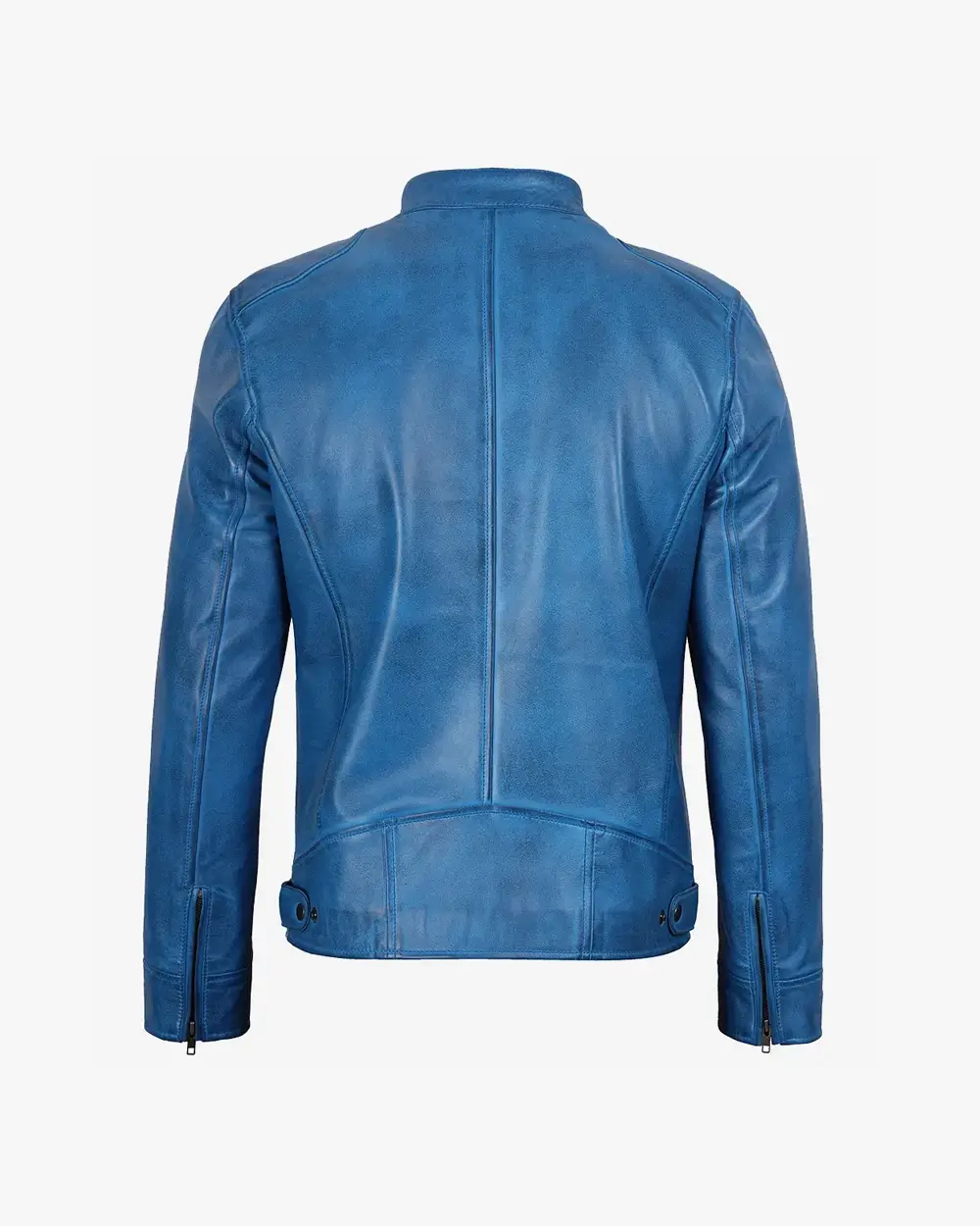 Mens Real Leather Distressed Blue Biker Style Jacket - Image 4
