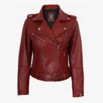 Women's Real Leather Belted Biker Style Jacket