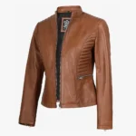 Women's Slim Fit Tan Lambskin Leather Jacket