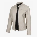 Women's Off White Biker Style Leather Jacket