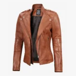 Women's Tan Asymmetrical Biker Style Leather Jacket