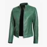 Women's Green Biker Style Leather Jacket