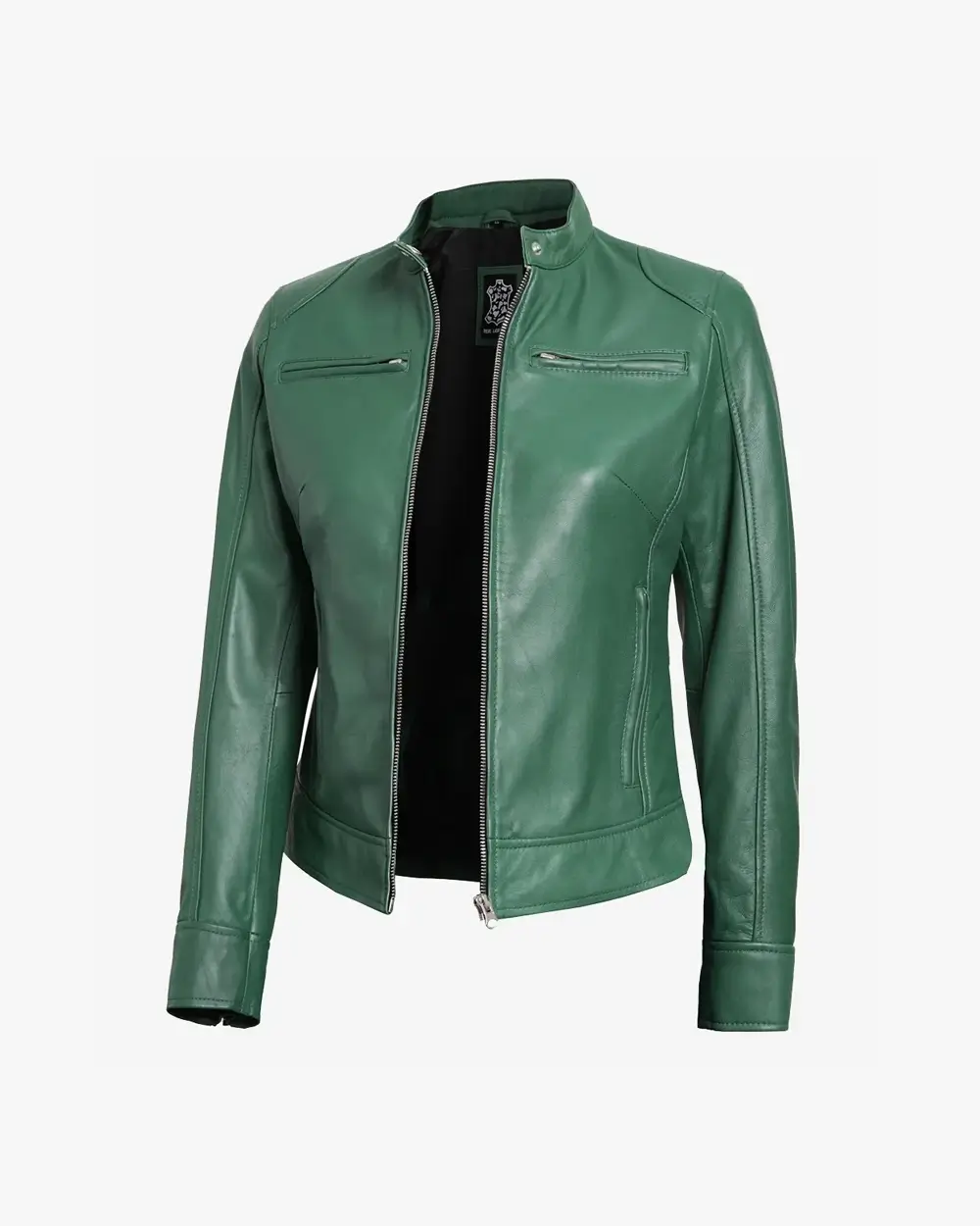 Women's Green Biker Style Leather Jacket