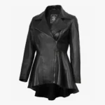 Clarissa Womens Real Leather Black Peplum Jacket