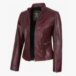 Women's Burgundy Leather Biker Style Jacket