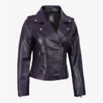 Women's Lambskin Asymmetrical Purple Biker Style Jacket