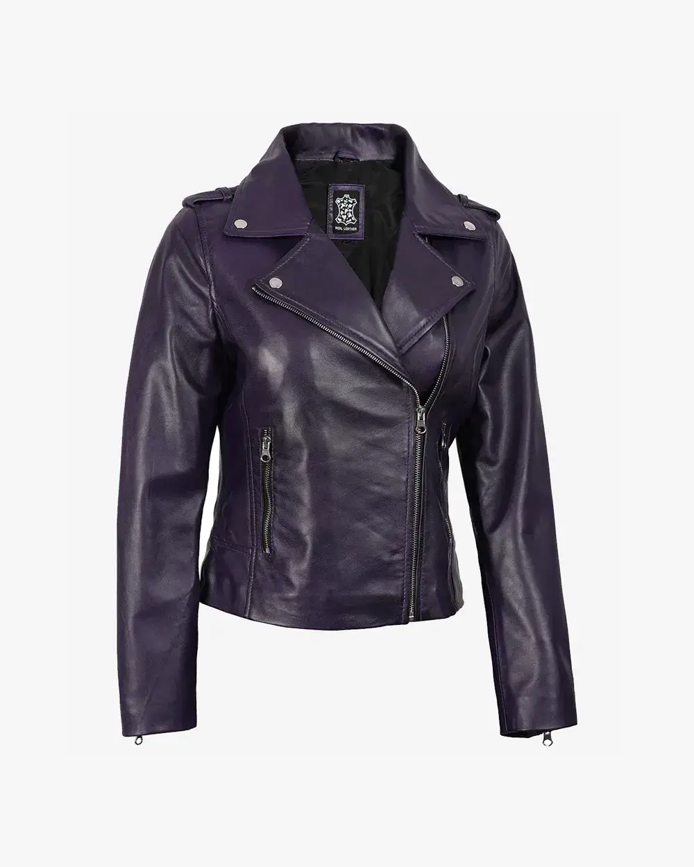 Women's Lambskin Asymmetrical Purple Biker Style Jacket