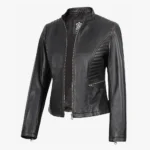 Womens Distressed Brown Leather Biker Style Jacket