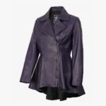 Womens Real Leather Purple Peplum Jacket - Frock Style