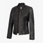 Dodge Womens Distressed Brown Biker Style Leather Jacket