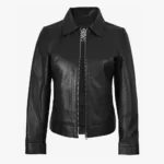 Jose Womens Black Shirt Collar Harrington Leather Jacket