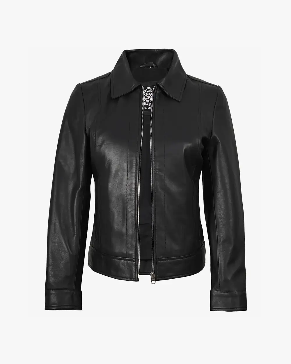 Jose Womens Black Shirt Collar Harrington Leather Jacket