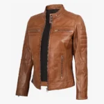 Womens Tan Biker Style Leather Jacket