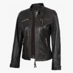 Womens Quilted Distressed Brown Real Leather Biker Style Jacket