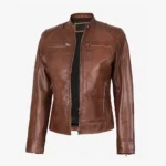 Women's Cognac Waxed Real Leather Biker Style Jacket