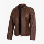 Women's Cognac Biker Style Leather Jacket