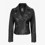 Rita Womens Asymmetrical Black Leather Biker Style Jacket