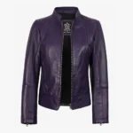 Women's Purple Modern Fit Biker Style Leather Jacket