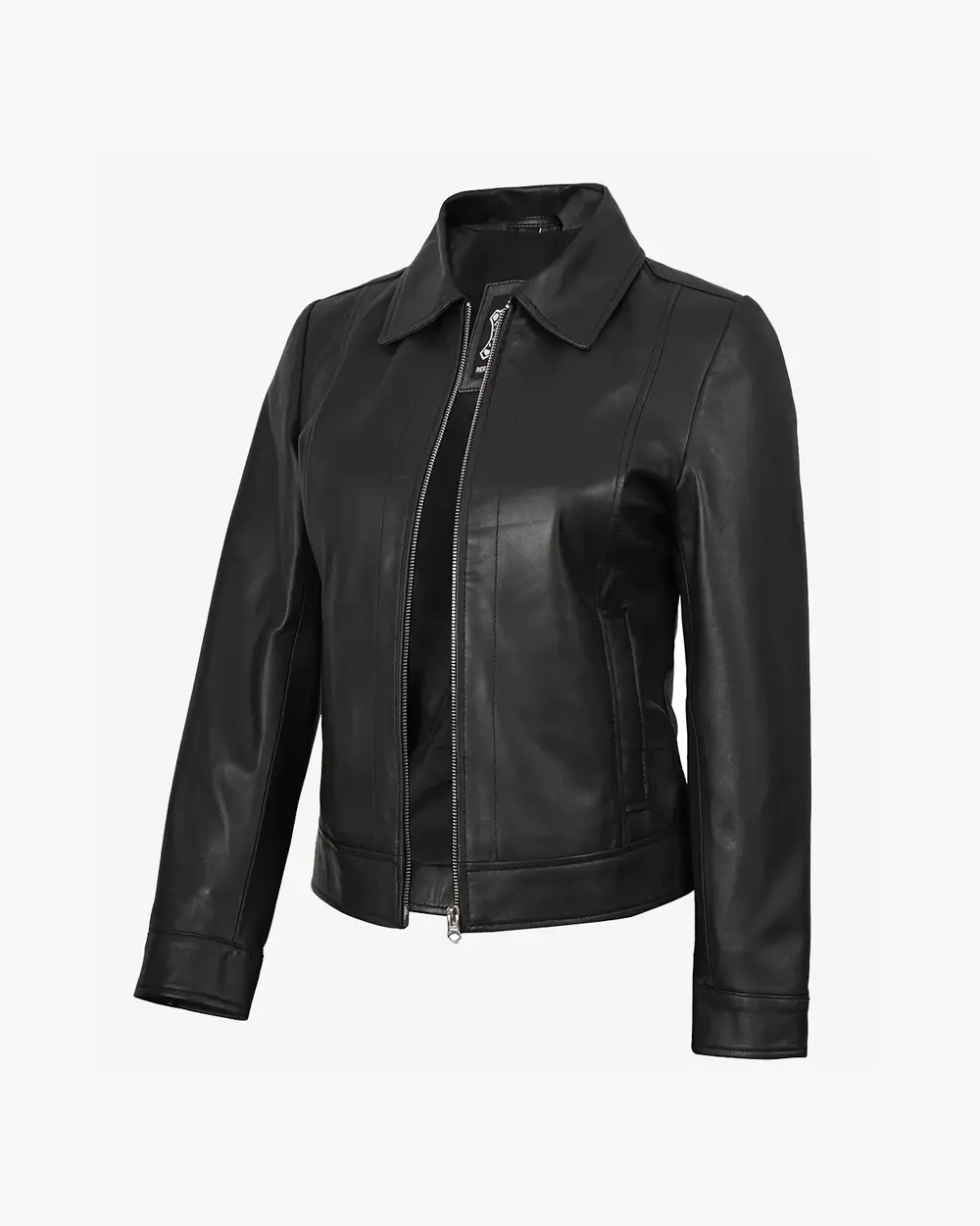 Jose Womens Black Shirt Collar Harrington Leather Jacket - Image 2