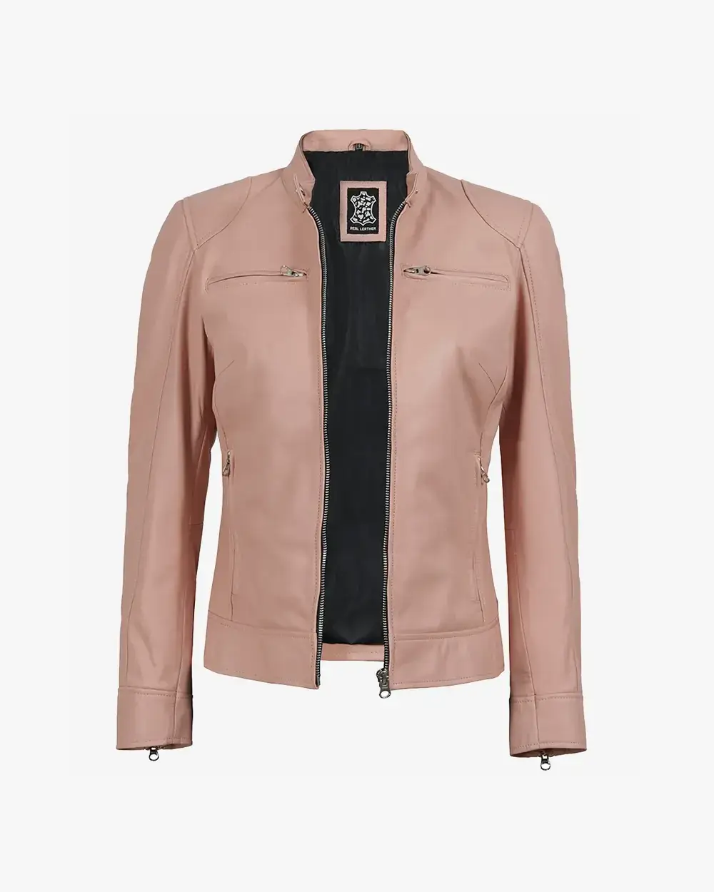 Dodge Light Pink Biker Style Leather Jacket for Women - Image 2