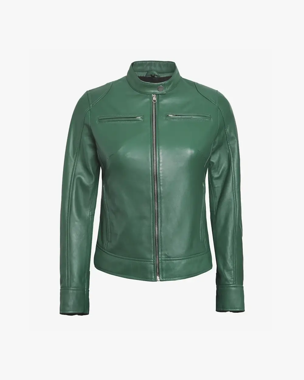 Women's Green Biker Style Leather Jacket - Image 3