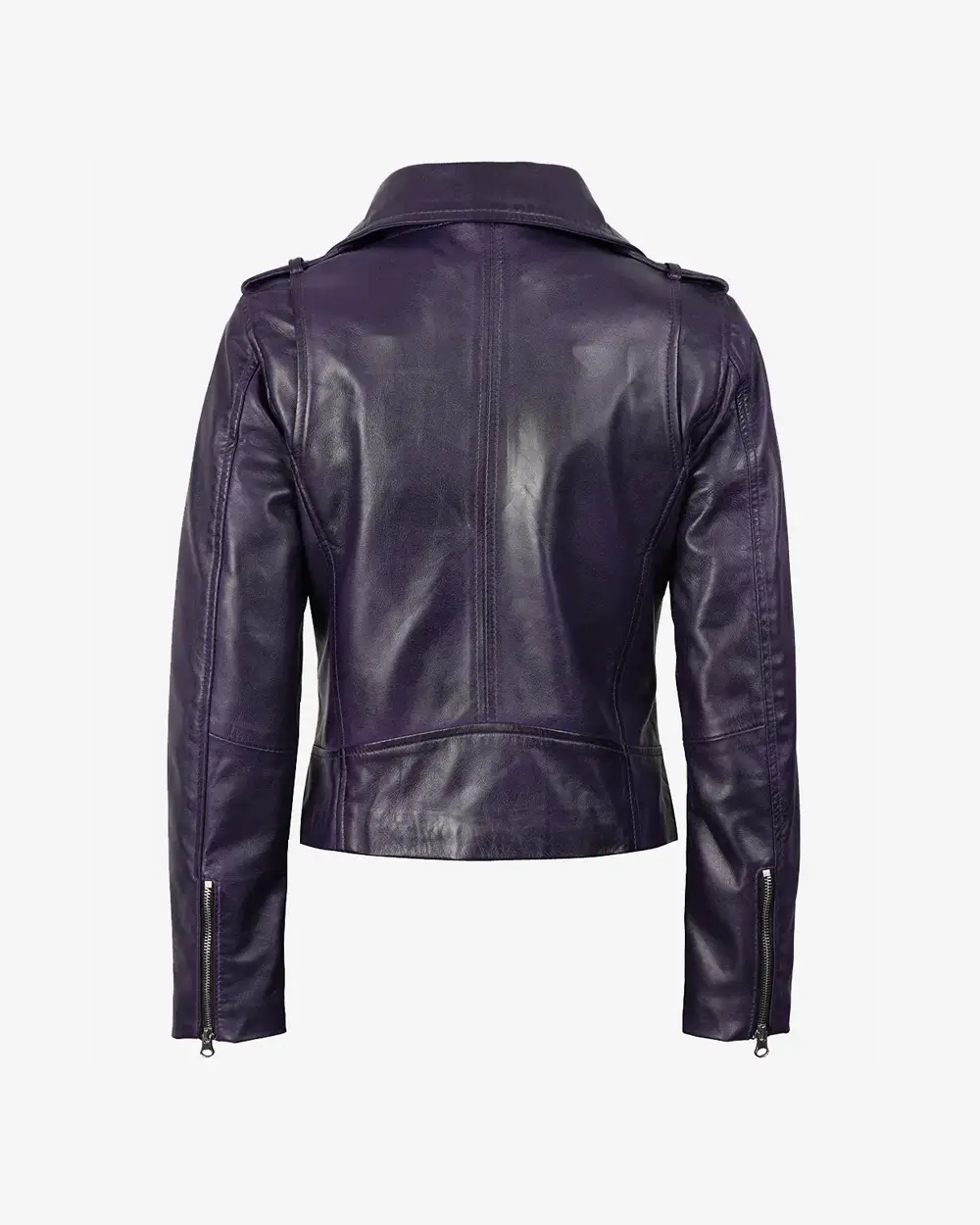 Women's Lambskin Asymmetrical Purple Biker Style Jacket - Image 4