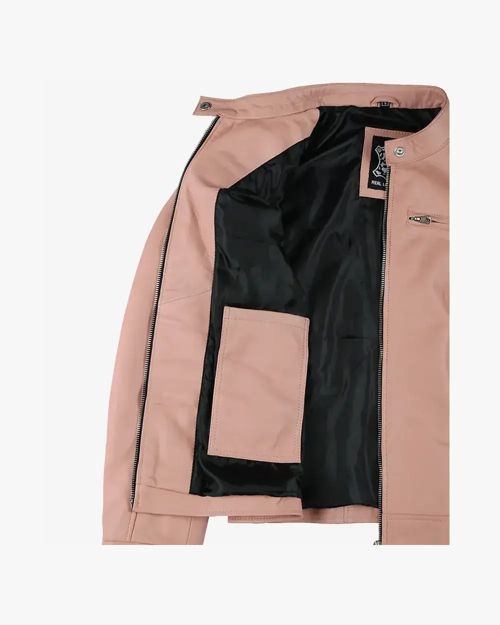 Dodge Light Pink Biker Style Leather Jacket for Women - Image 4