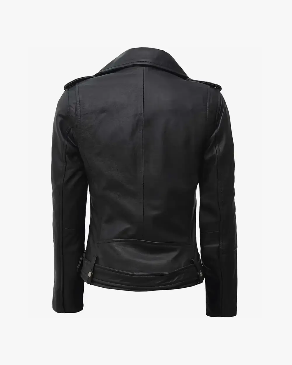 Margaret Womens Black Biker Style Leather Jacket With Belt - Image 4