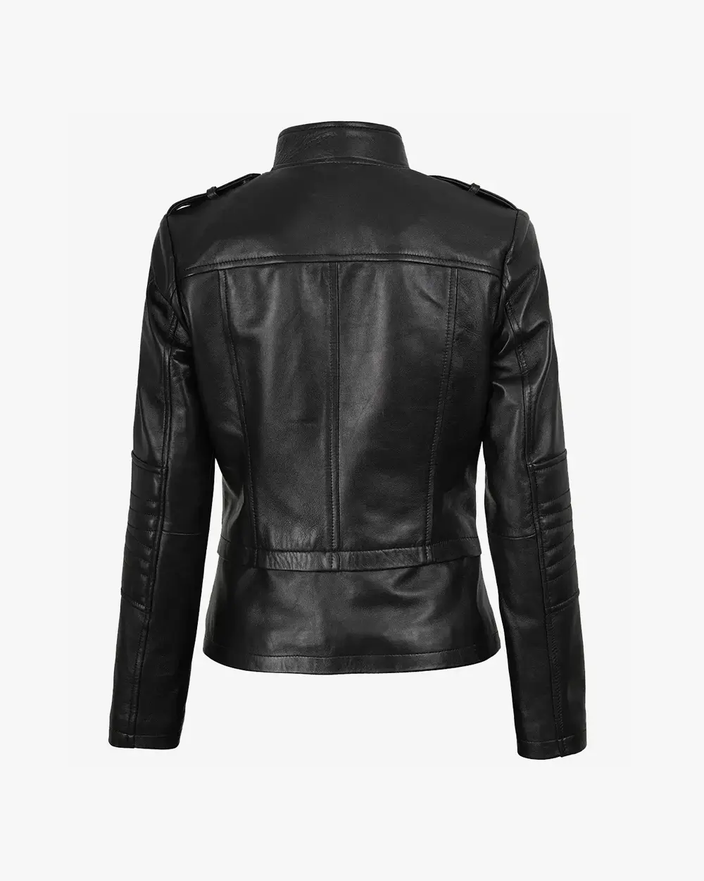 Women's Black Lambskin Leather Biker Style Jacket - Image 4