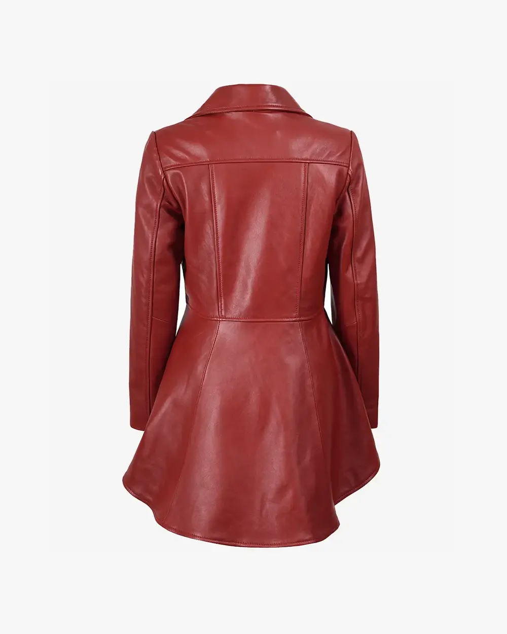 Women's Red Leather Peplum Jacket with Asymmetrical Zip Closure - Image 4