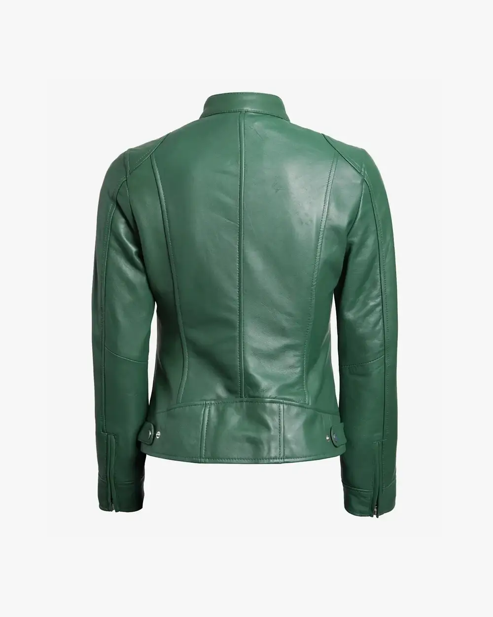 Women's Green Biker Style Leather Jacket - Image 5