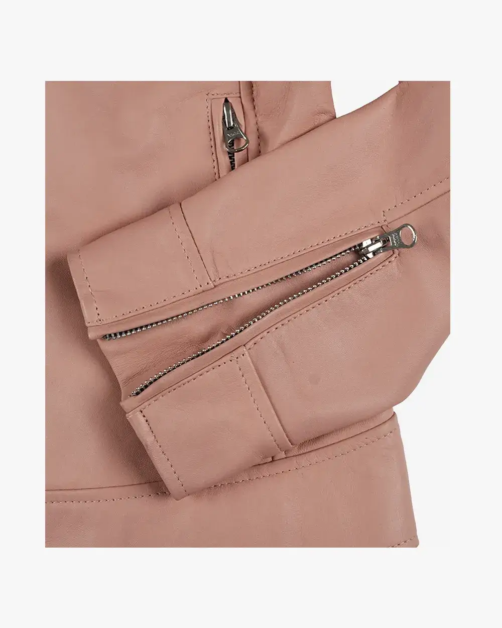 Dodge Light Pink Biker Style Leather Jacket for Women - Image 5