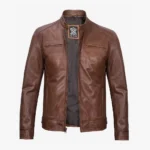 Men's Classic Cognac Leather Jacket - Cafe Racer Style