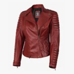 Women's Red Asymmetrical Padded Leather Biker Style Jacket