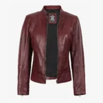 Women's Black Real Leather Jacket with Asymmetrical Zip Closure