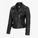 Womens Real Leather Black Biker Style Jacket