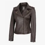 Women's Dark Brown Asymmetrical Biker Style Leather Jacket