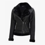 Womens Black Shearling Leather Biker Style Jacket
