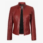 Women's Real Leather Red Quilted Biker Style Jacket