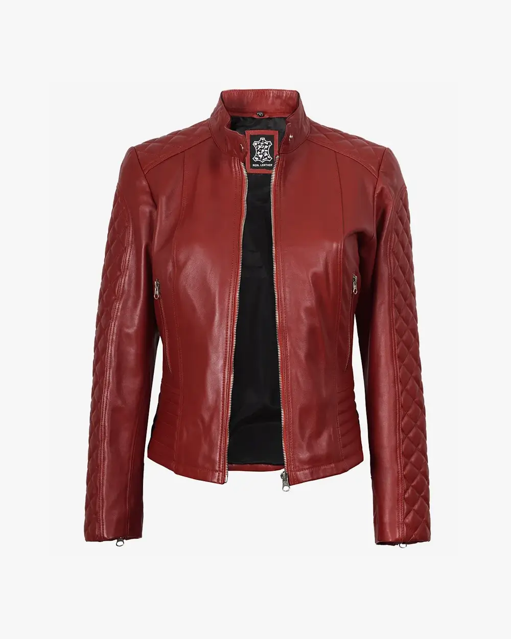 Women's Real Leather Red Quilted Biker Style Jacket